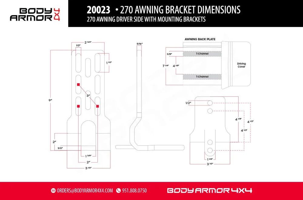 Body Armor 4x4: 270 Awning Driver Side With Mounting Brackets